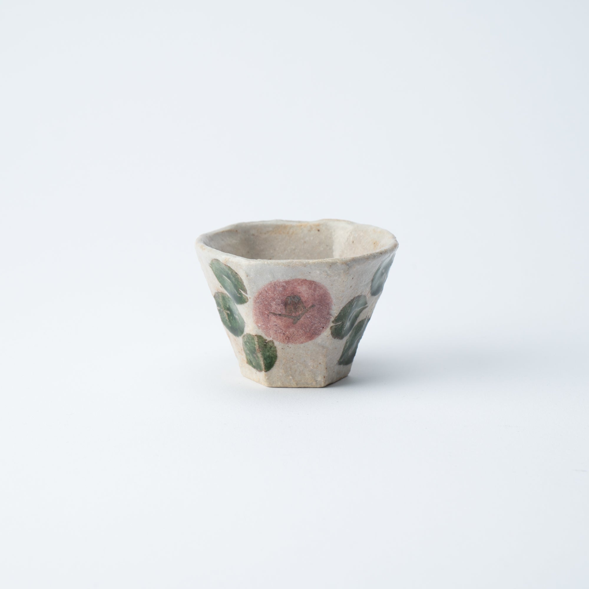 Musashi Kiln Camellia Mino Ware Hexagonal Guinomi Sake Cup