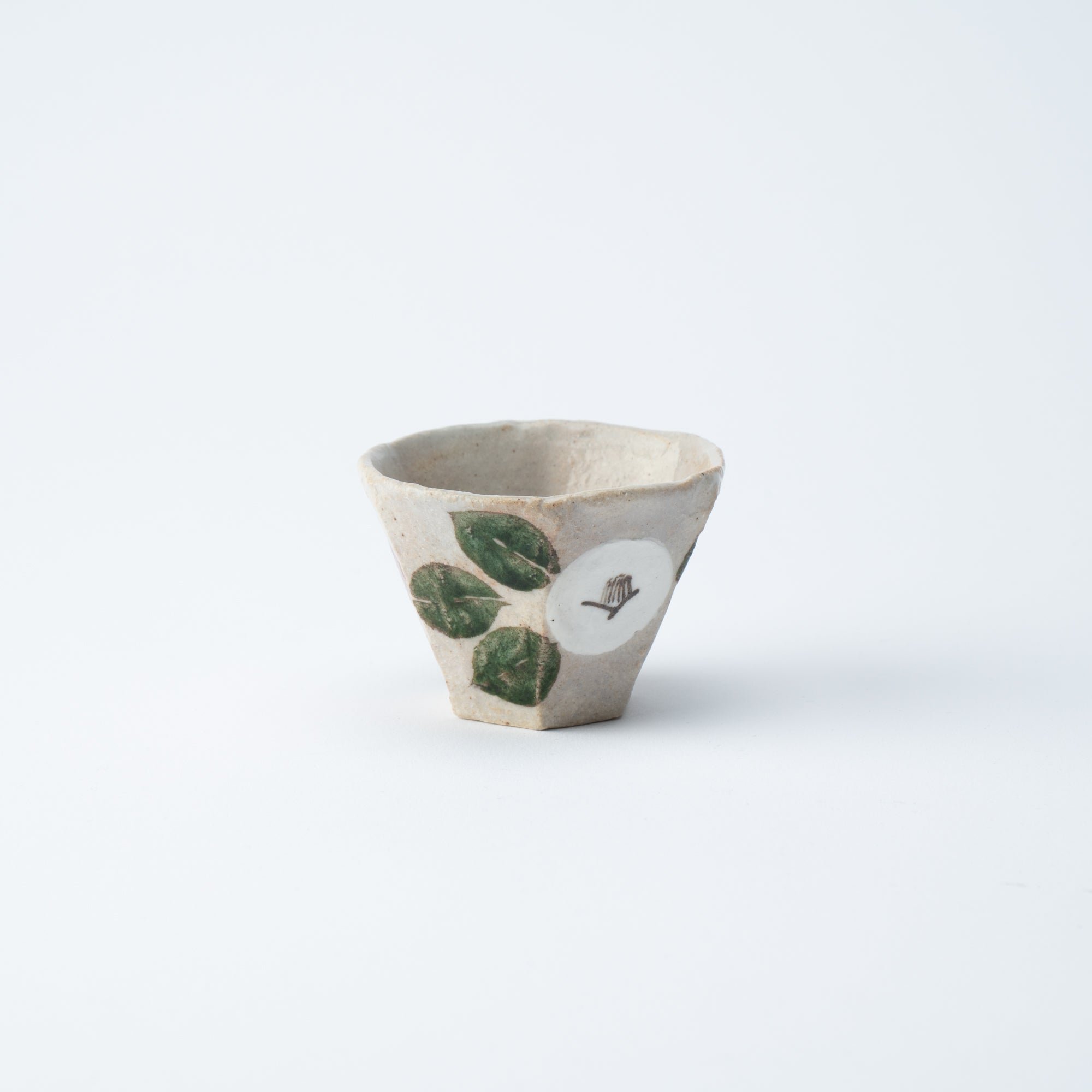 Musashi Kiln Camellia Mino Ware Hexagonal Guinomi Sake Cup