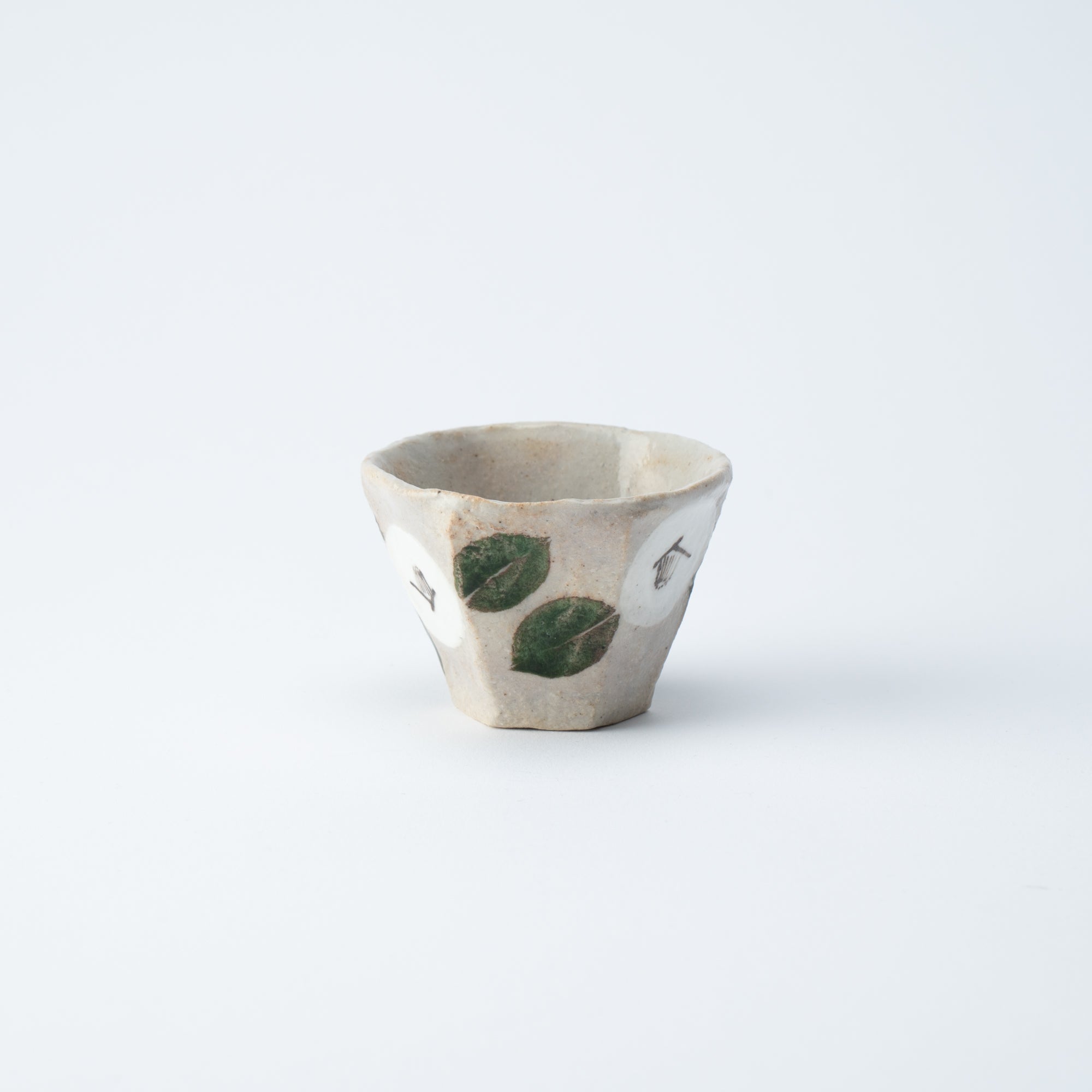 Musashi Kiln Camellia Mino Ware Hexagonal Guinomi Sake Cup