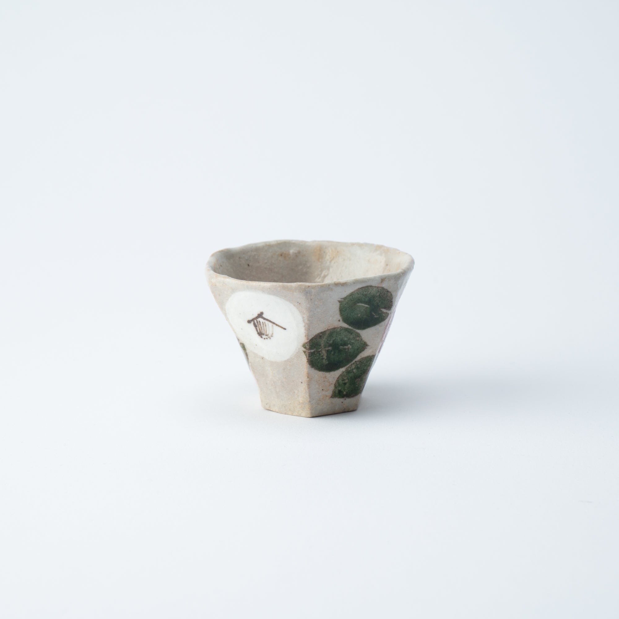 Musashi Kiln Camellia Mino Ware Hexagonal Guinomi Sake Cup