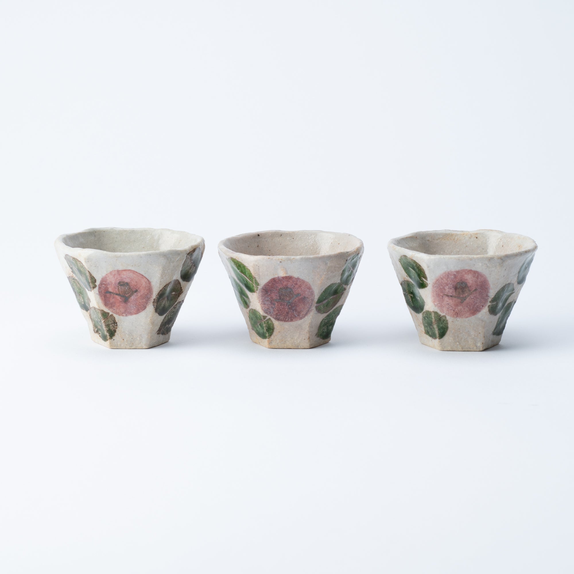 Musashi Kiln Camellia Mino Ware Hexagonal Guinomi Sake Cup