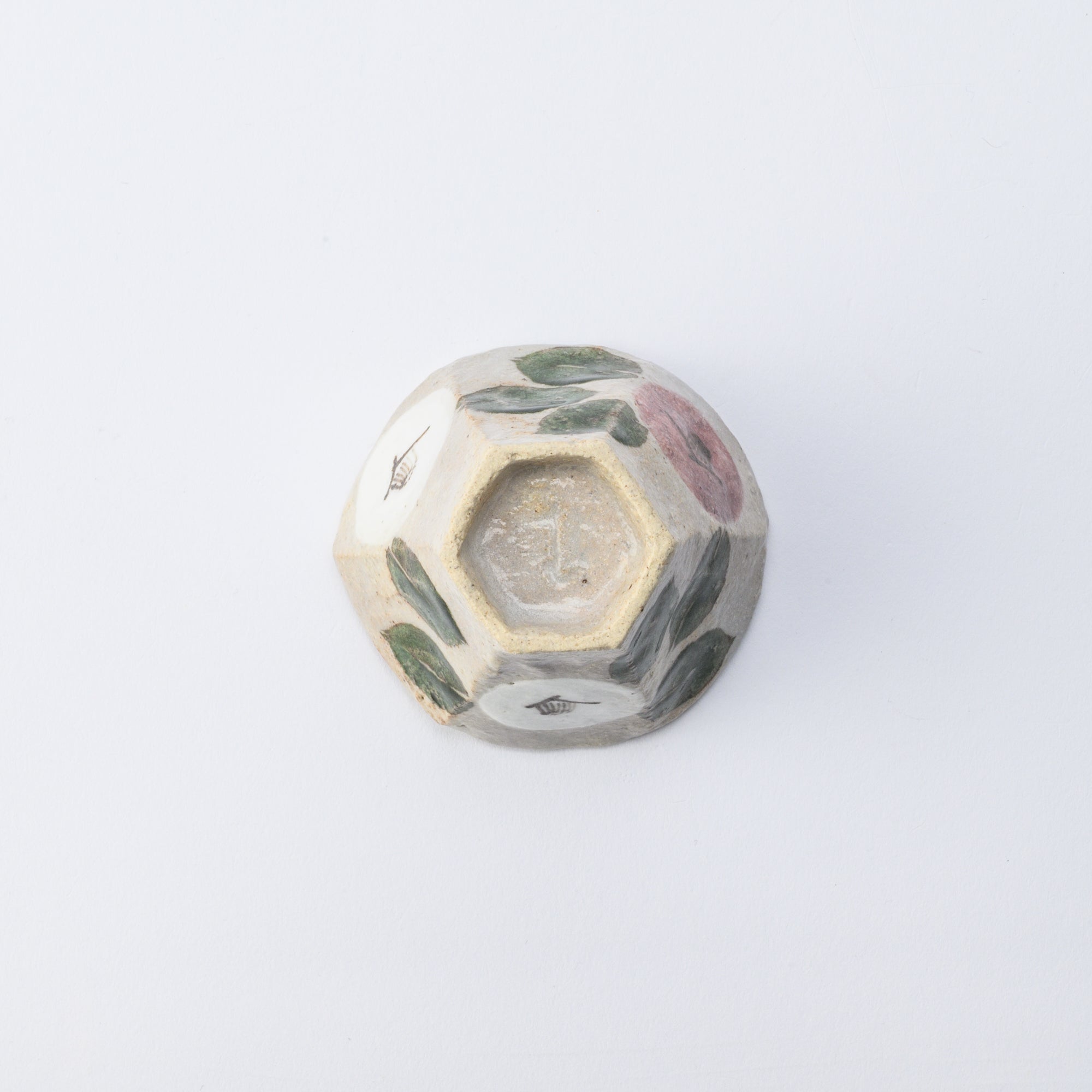 Musashi Kiln Camellia Mino Ware Hexagonal Guinomi Sake Cup