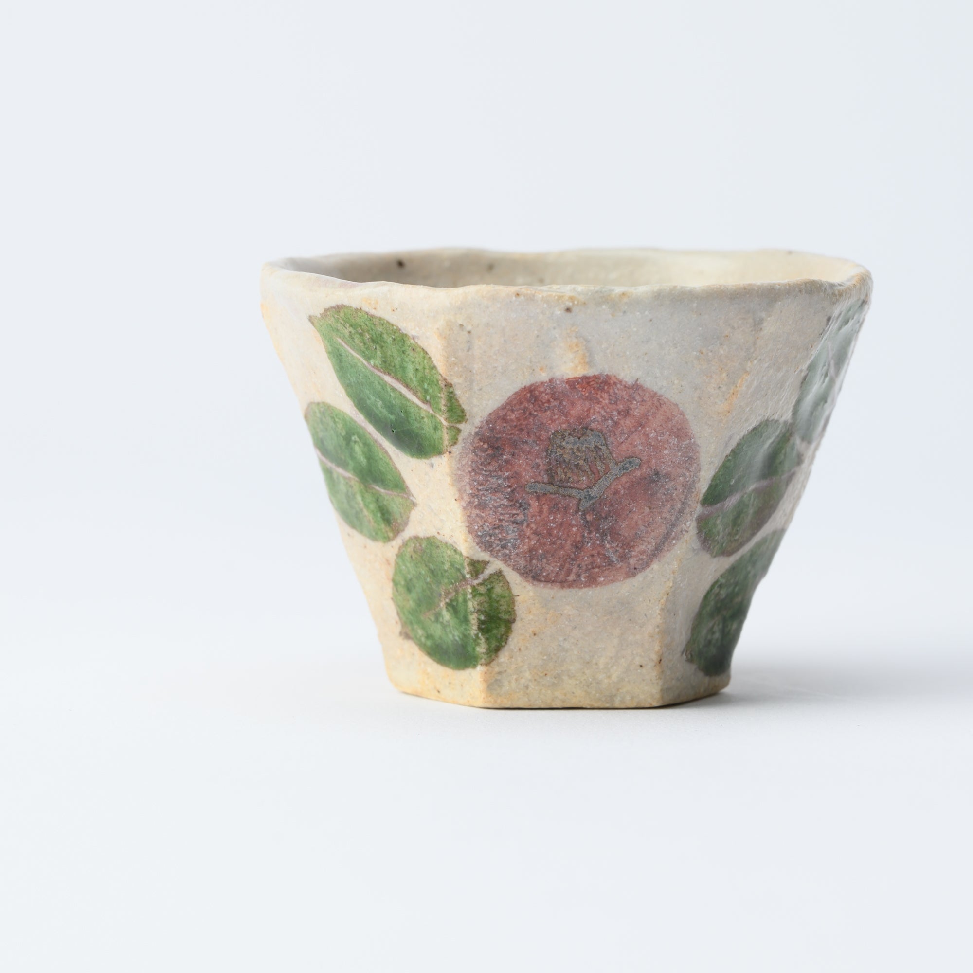 Musashi Kiln Camellia Mino Ware Hexagonal Guinomi Sake Cup