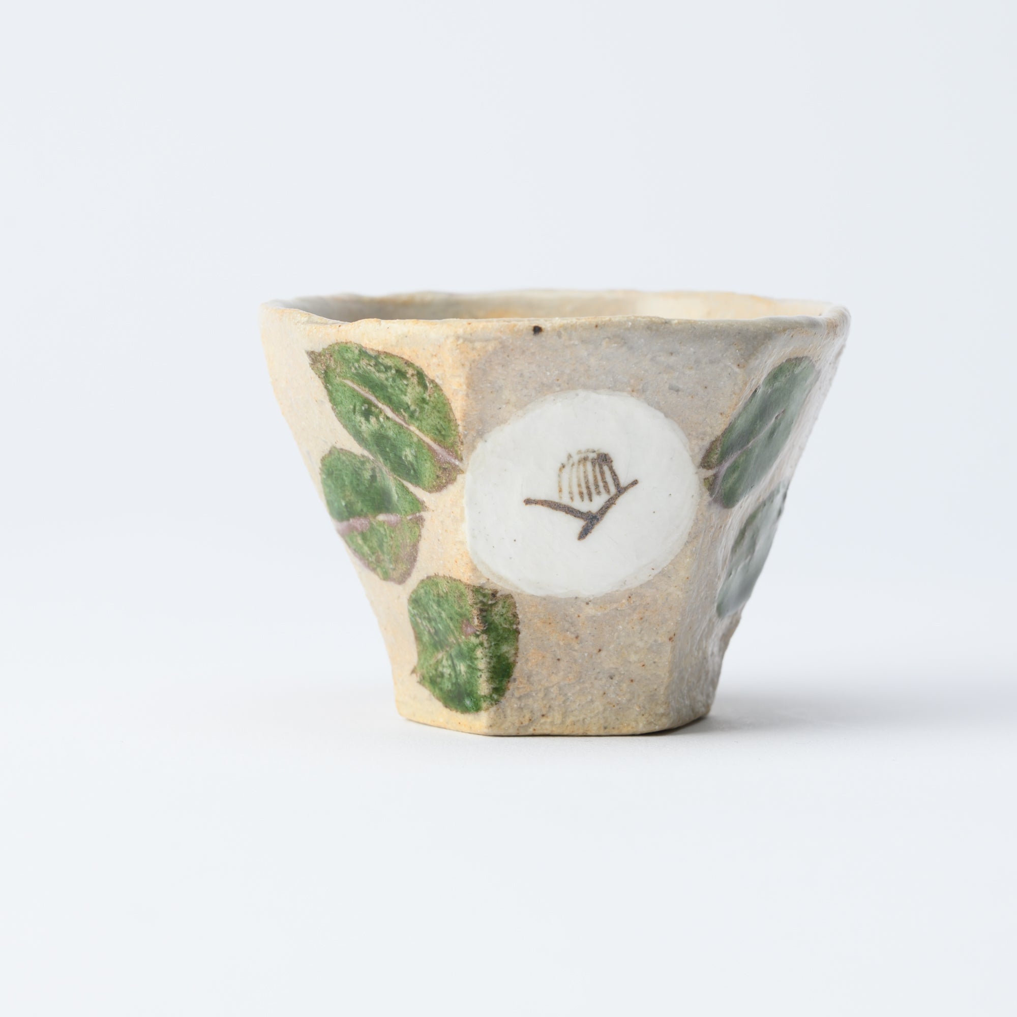 Musashi Kiln Camellia Mino Ware Hexagonal Guinomi Sake Cup