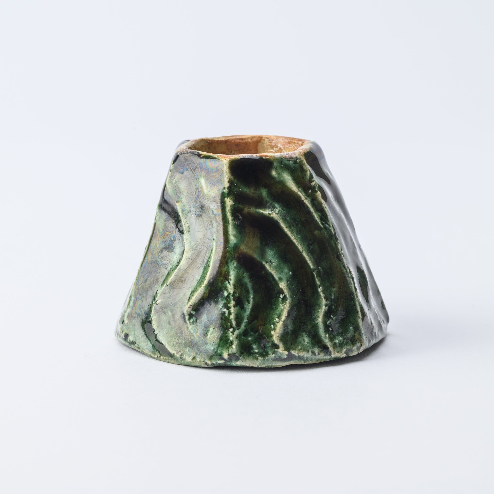 Musashi Kiln Oribe Wave Mino Ware Hexagonal Guinomi Sake Cup