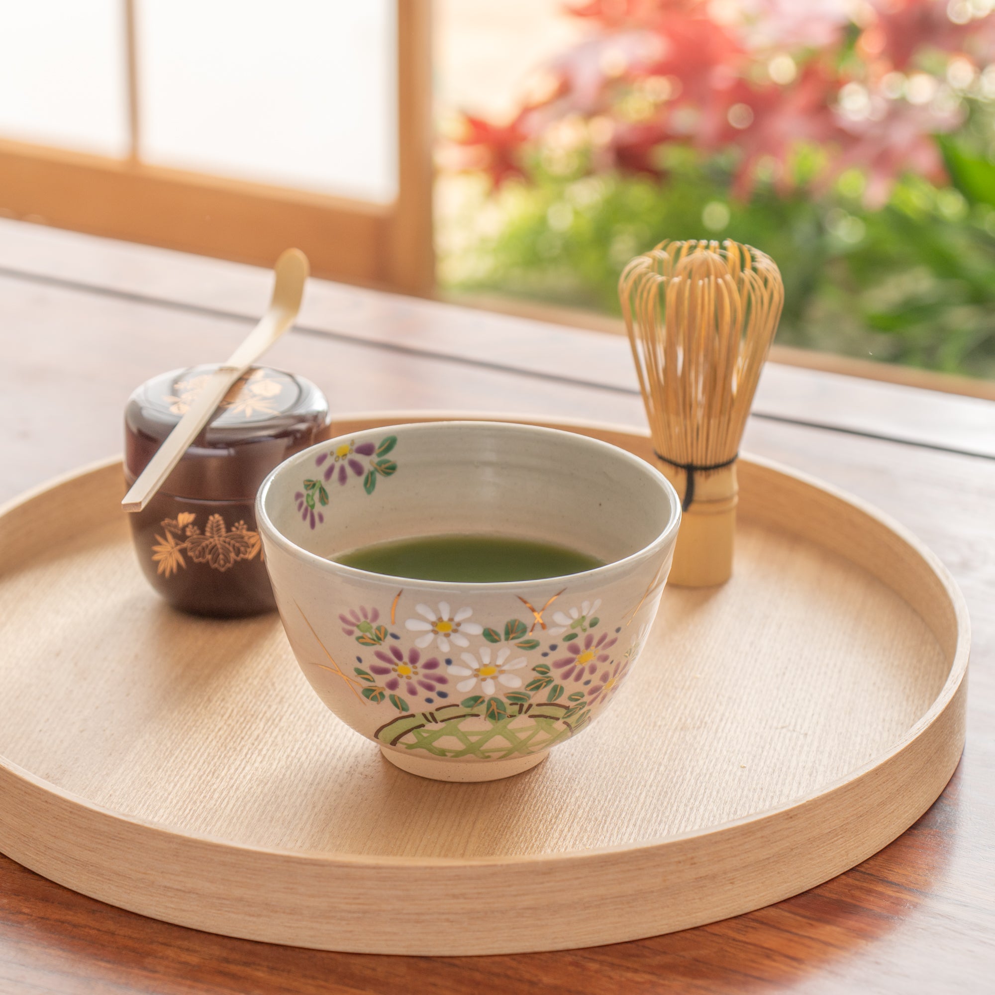 Chrysanthemums Along a Fence Matcha Bowl