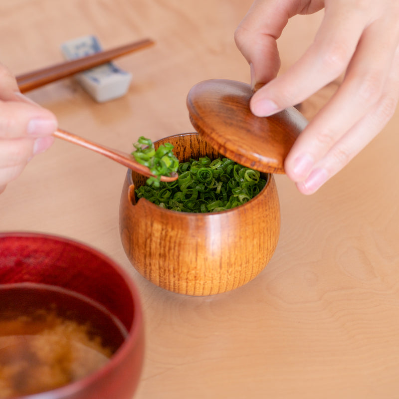 Wood Grain Yamanaka Lacquerware Spice Container With Spoon