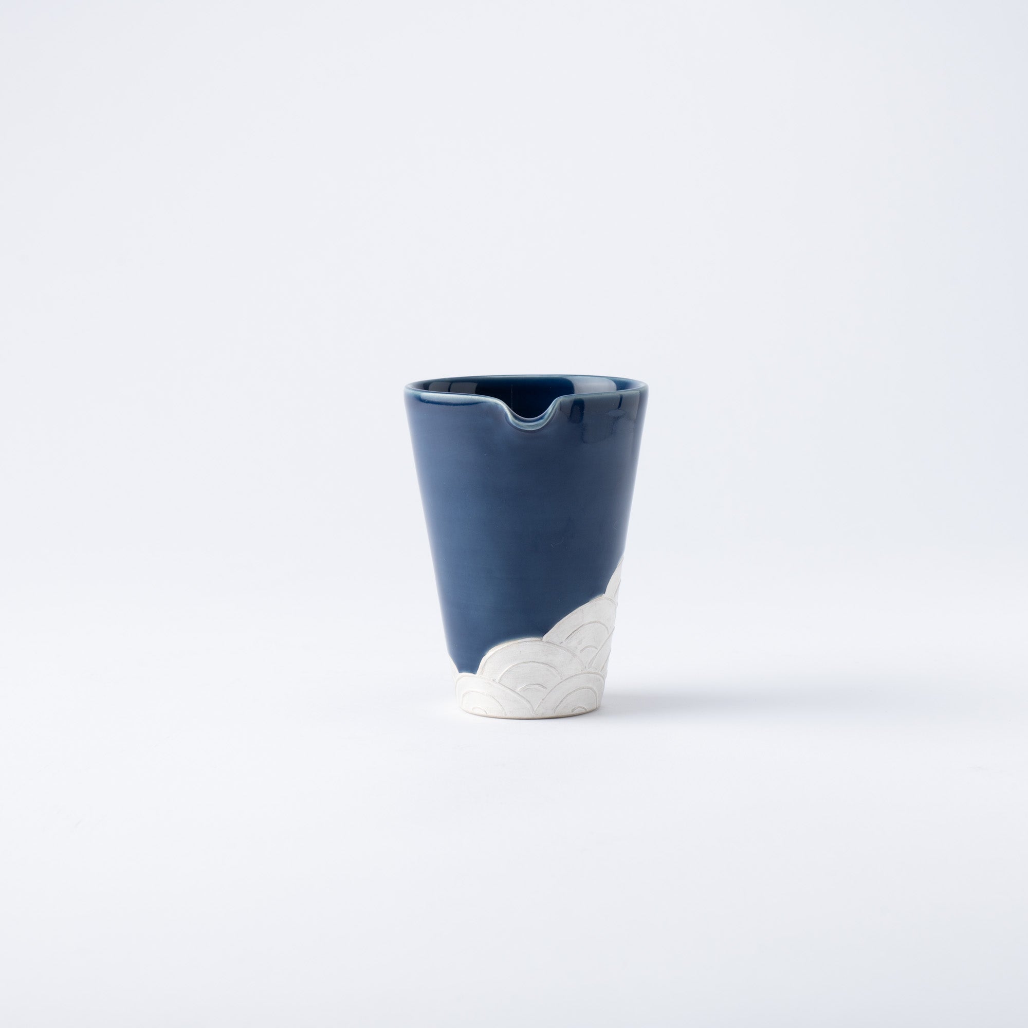 Ginsai Lapis Blue Seigaiha Wave Katakuchi Sake Carafe