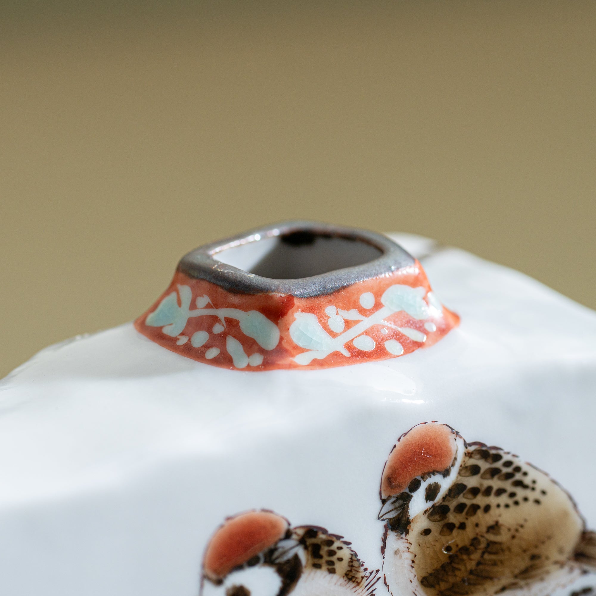 Peony and Twin Sparrows Japanese Flower Vase