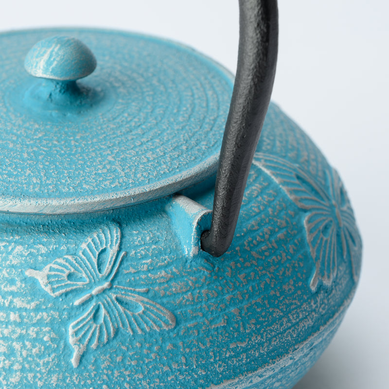 Roji Associates Sky Blue Butterfly Nambu Ironware Cast Iron Teapot