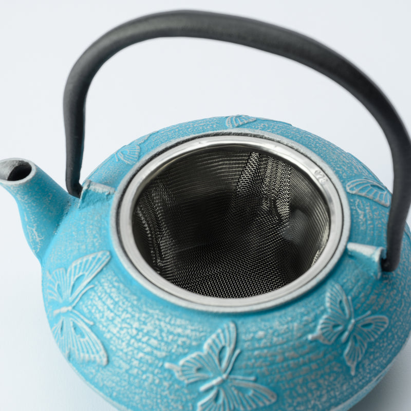 Roji Associates Sky Blue Butterfly Nambu Ironware Cast Iron Teapot