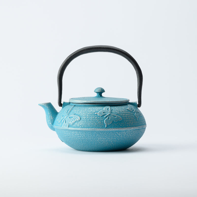 Roji Associates Sky Blue Butterfly Nambu Ironware Cast Iron Teapot