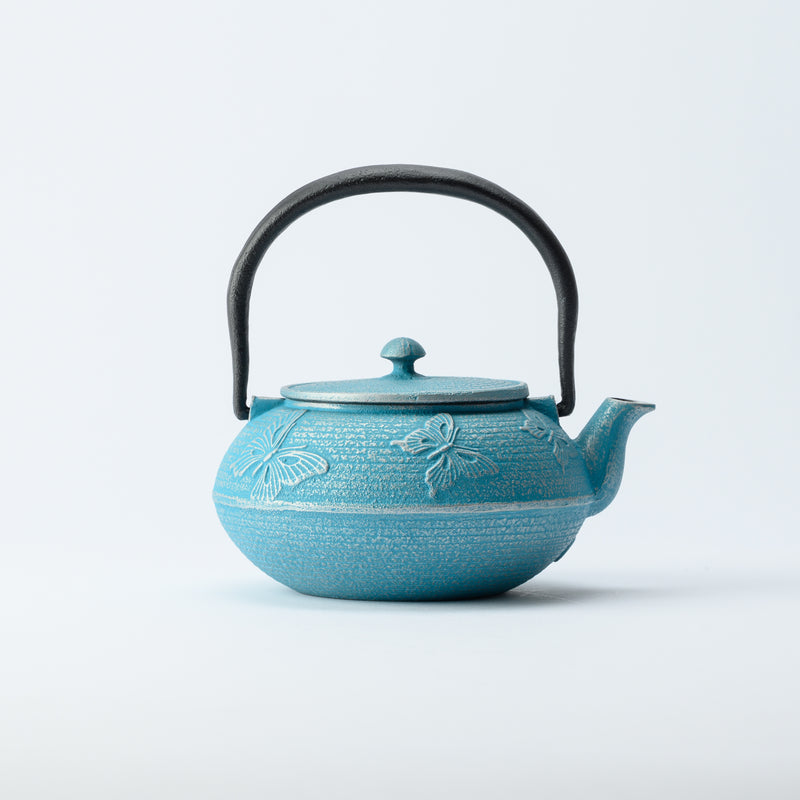 Roji Associates Sky Blue Butterfly Nambu Ironware Cast Iron Teapot