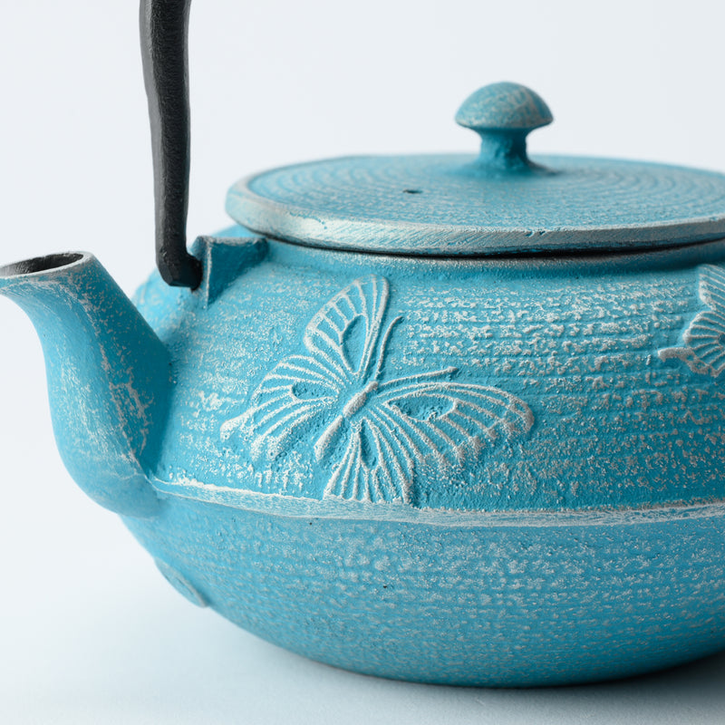 Roji Associates Sky Blue Butterfly Nambu Ironware Cast Iron Teapot