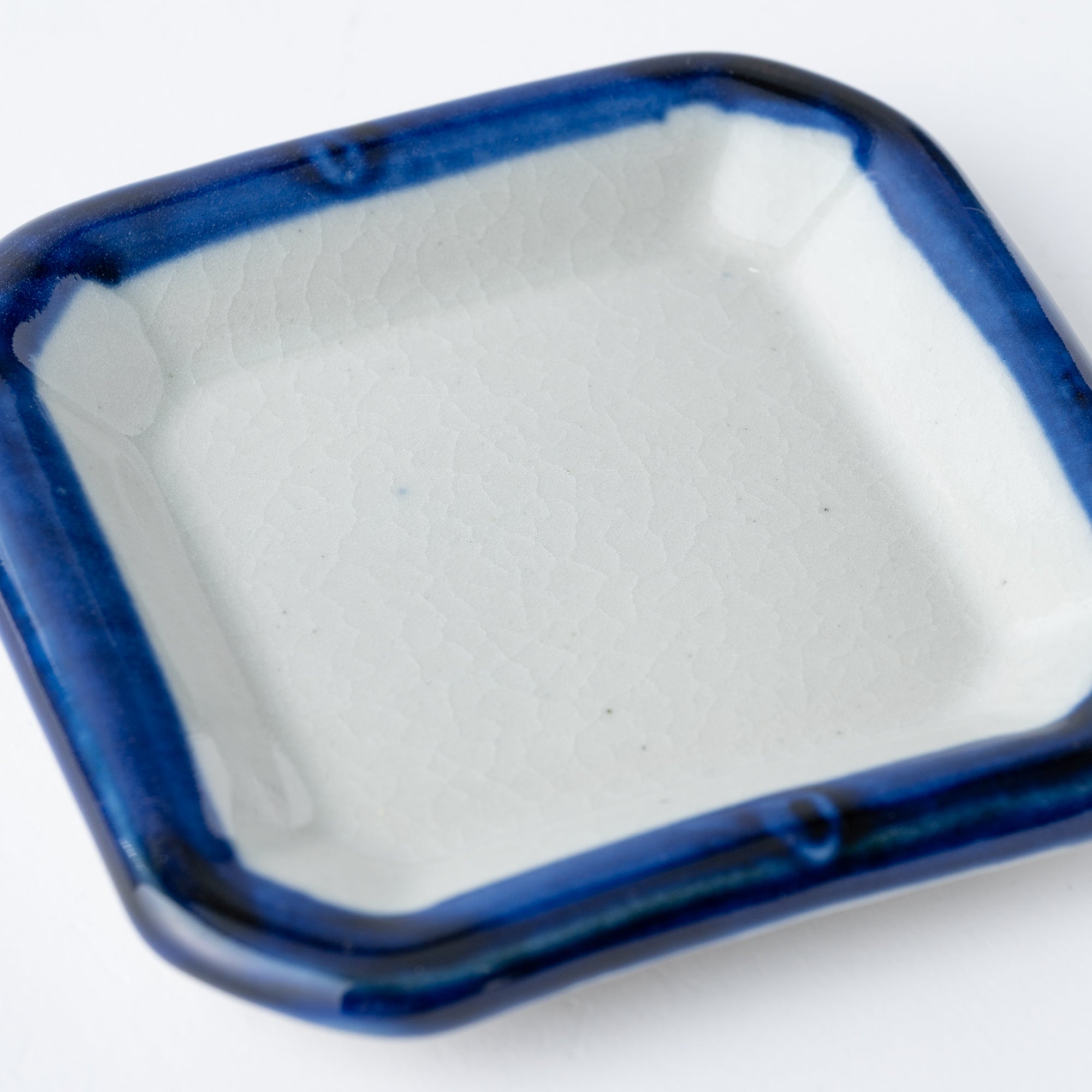 Blue Brush Rim Square Sauce Plate