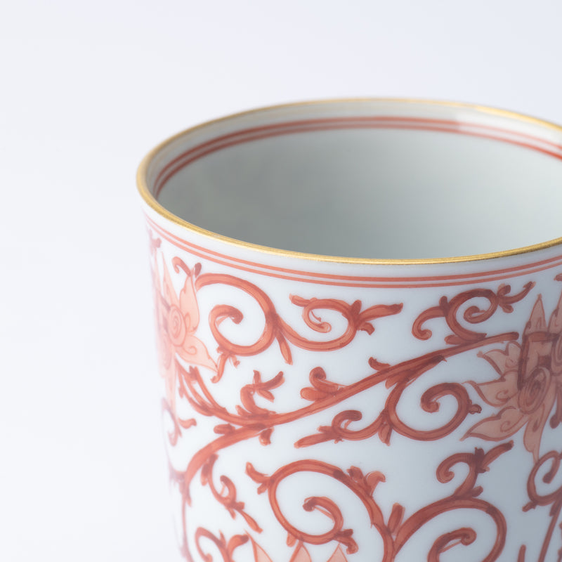 Myousen Toubou Red Peony and Arabesque Kutani Mug