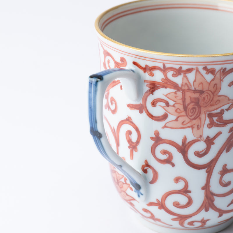 Myousen Toubou Red Peony and Arabesque Kutani Mug