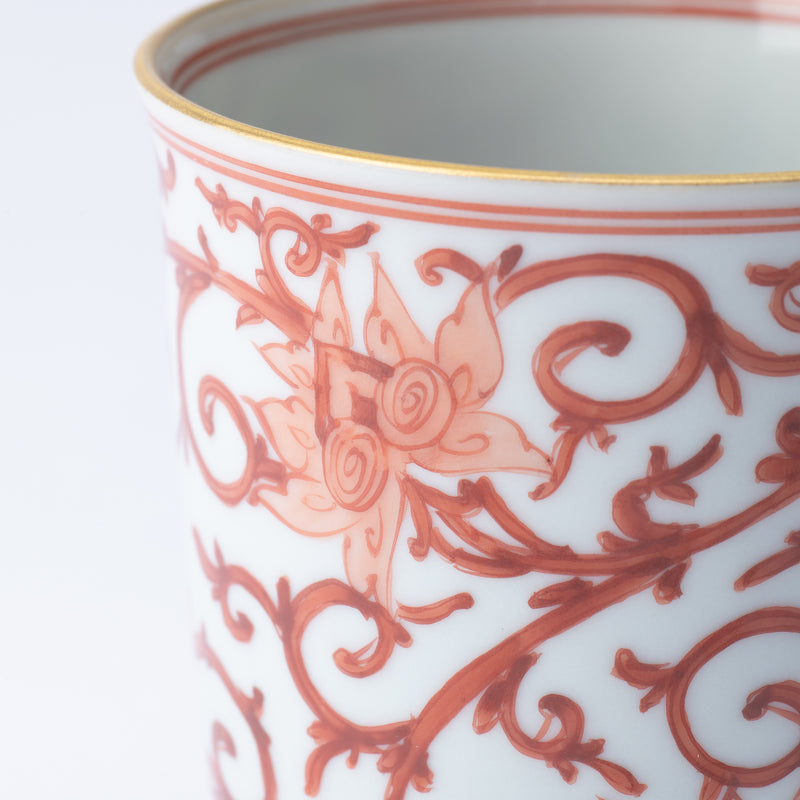 Myousen Toubou Red Peony and Arabesque Kutani Mug