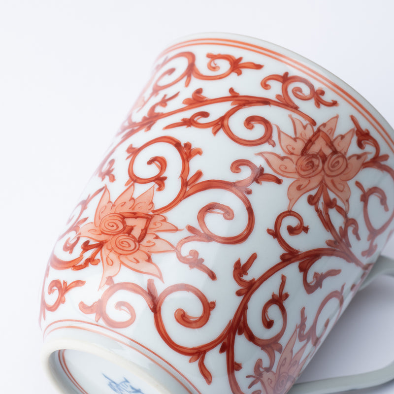 Myousen Toubou Red Peony and Arabesque Kutani Mug