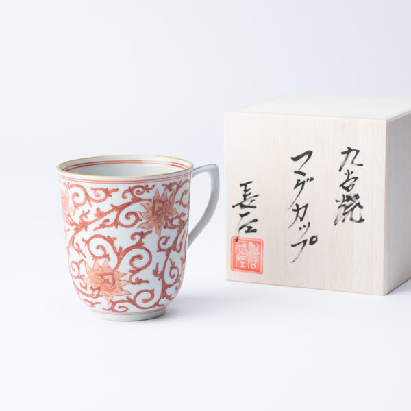 Myousen Toubou Red Peony and Arabesque Kutani Mug