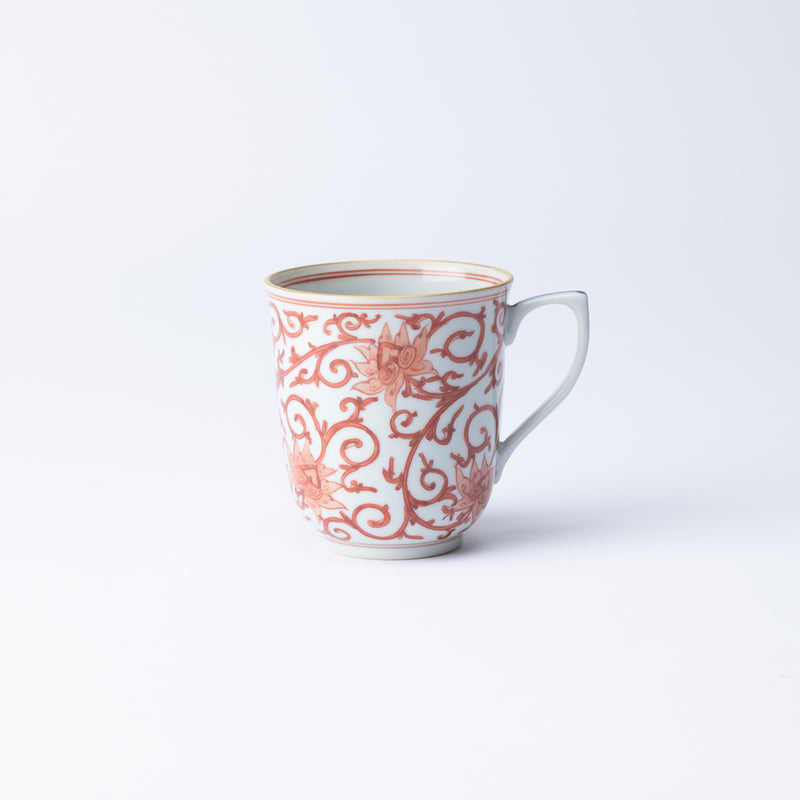 Myousen Toubou Red Peony and Arabesque Kutani Mug