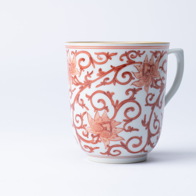 Myousen Toubou Red Peony and Arabesque Kutani Mug