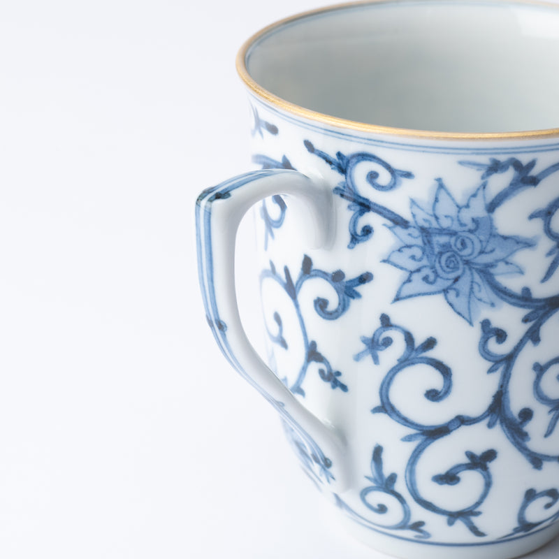 Myousen Toubou Blue Peony and Arabesque Kutani Mug