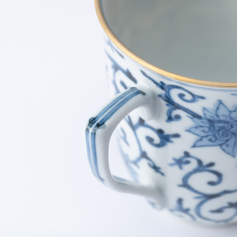 Myousen Toubou Blue Peony and Arabesque Kutani Mug