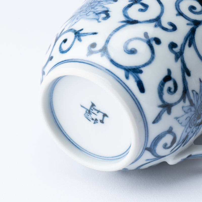 Myousen Toubou Blue Peony and Arabesque Kutani Mug