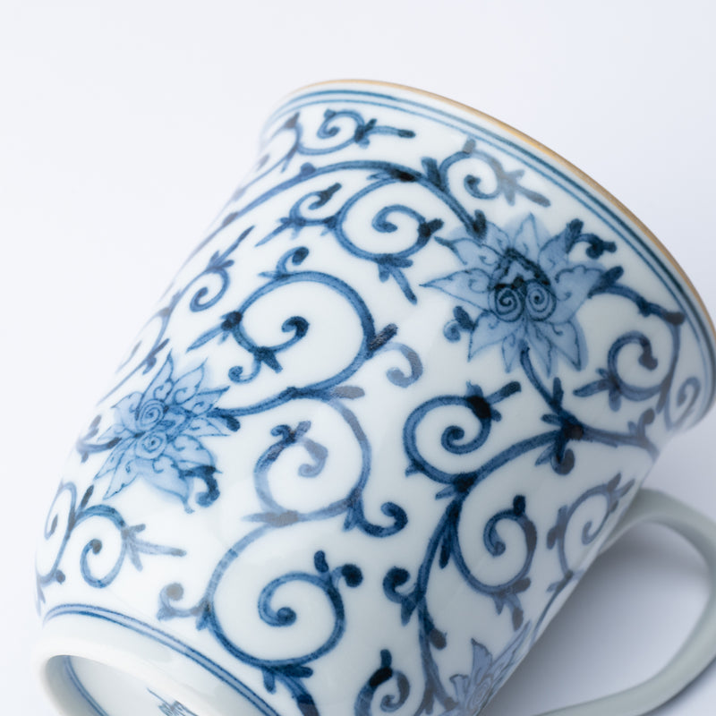 Myousen Toubou Blue Peony and Arabesque Kutani Mug