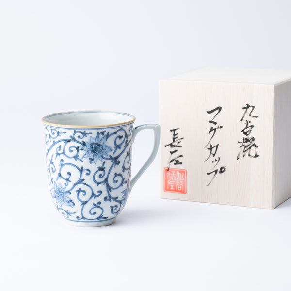 Myousen Toubou Blue Peony and Arabesque Kutani Mug