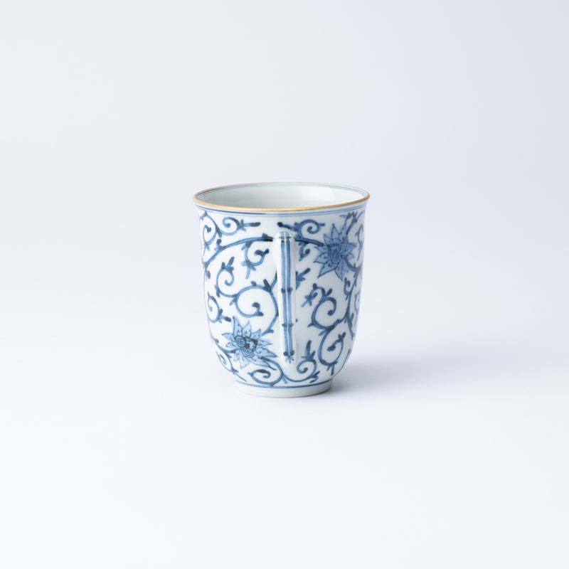 Myousen Toubou Blue Peony and Arabesque Kutani Mug