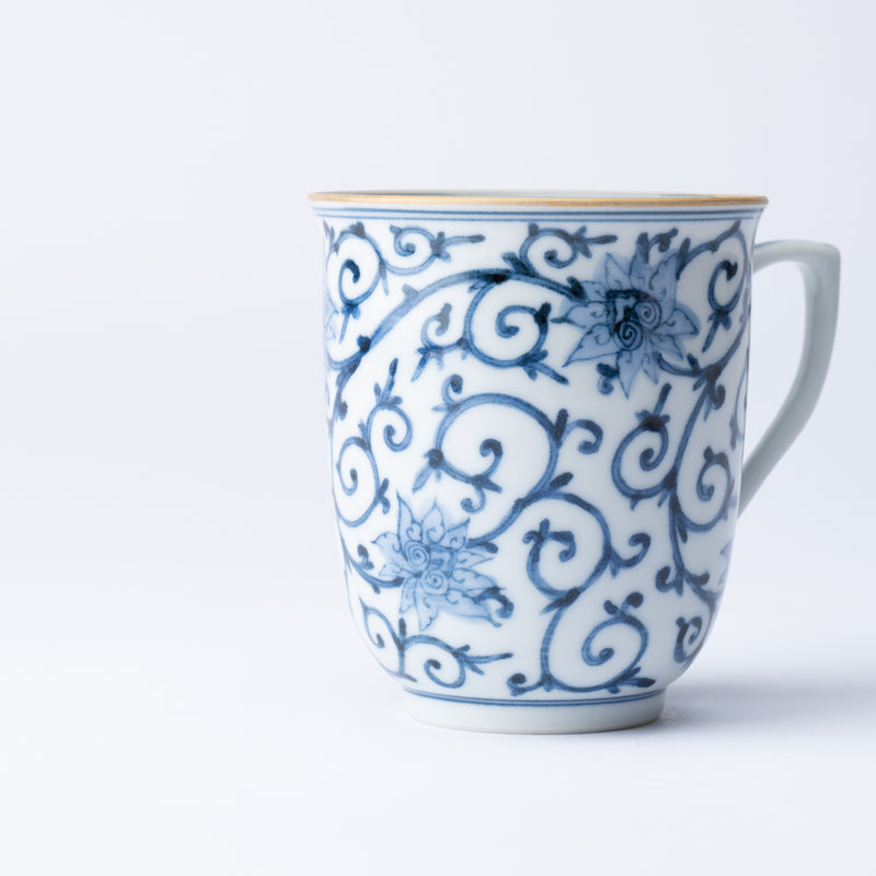 Myousen Toubou Blue Peony and Arabesque Kutani Mug