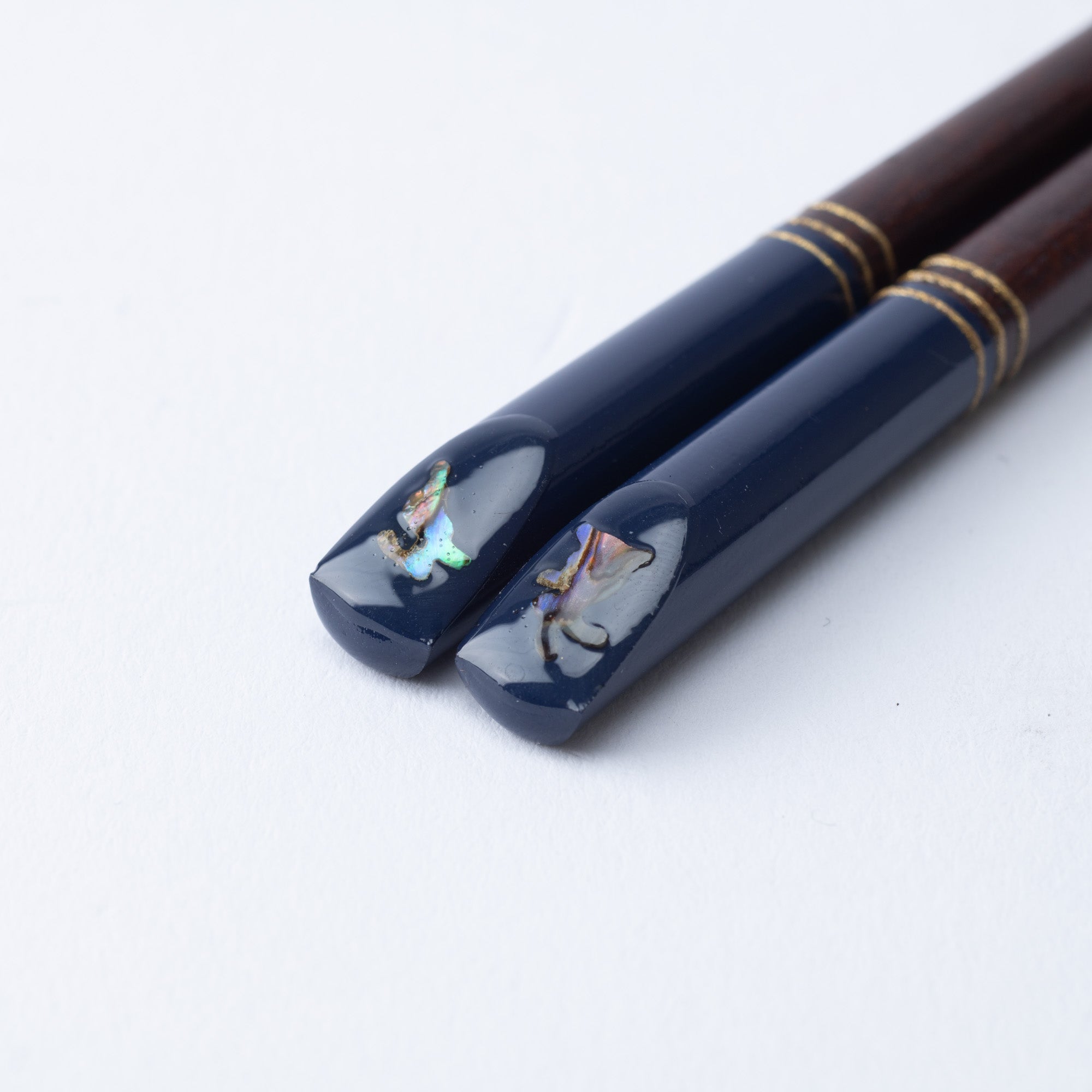 Abalone Shell - Inlayed Rabbit Blue Wakasa Lacquer Chopsticks 18 cm (7.1 in) - MUSUBI KILN - Quality Japanese Tableware and Gift