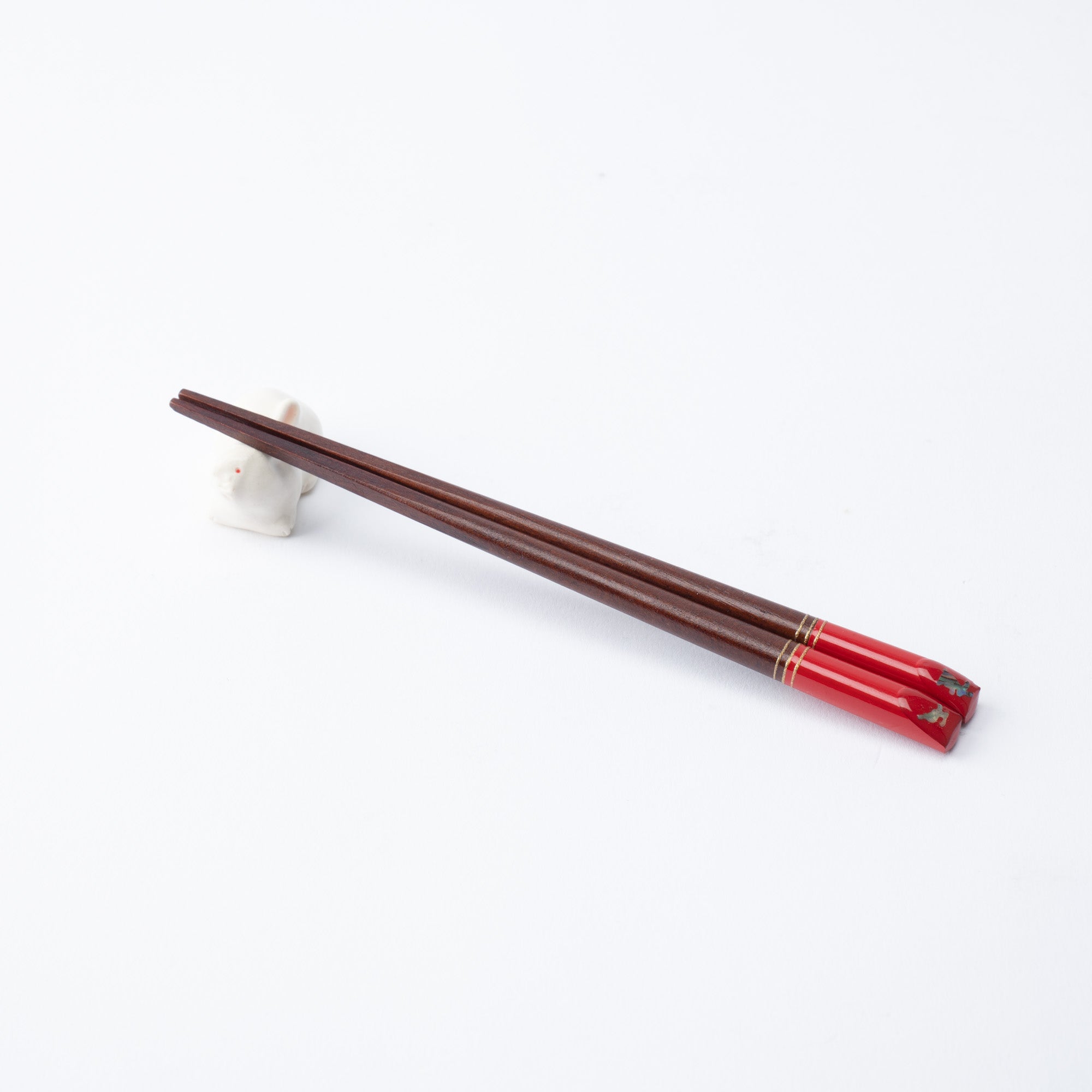 Abalone Shell - Inlayed Rabbit Red Wakasa Lacquer Chopsticks 18 cm (7.1 in) - MUSUBI KILN - Quality Japanese Tableware and Gift