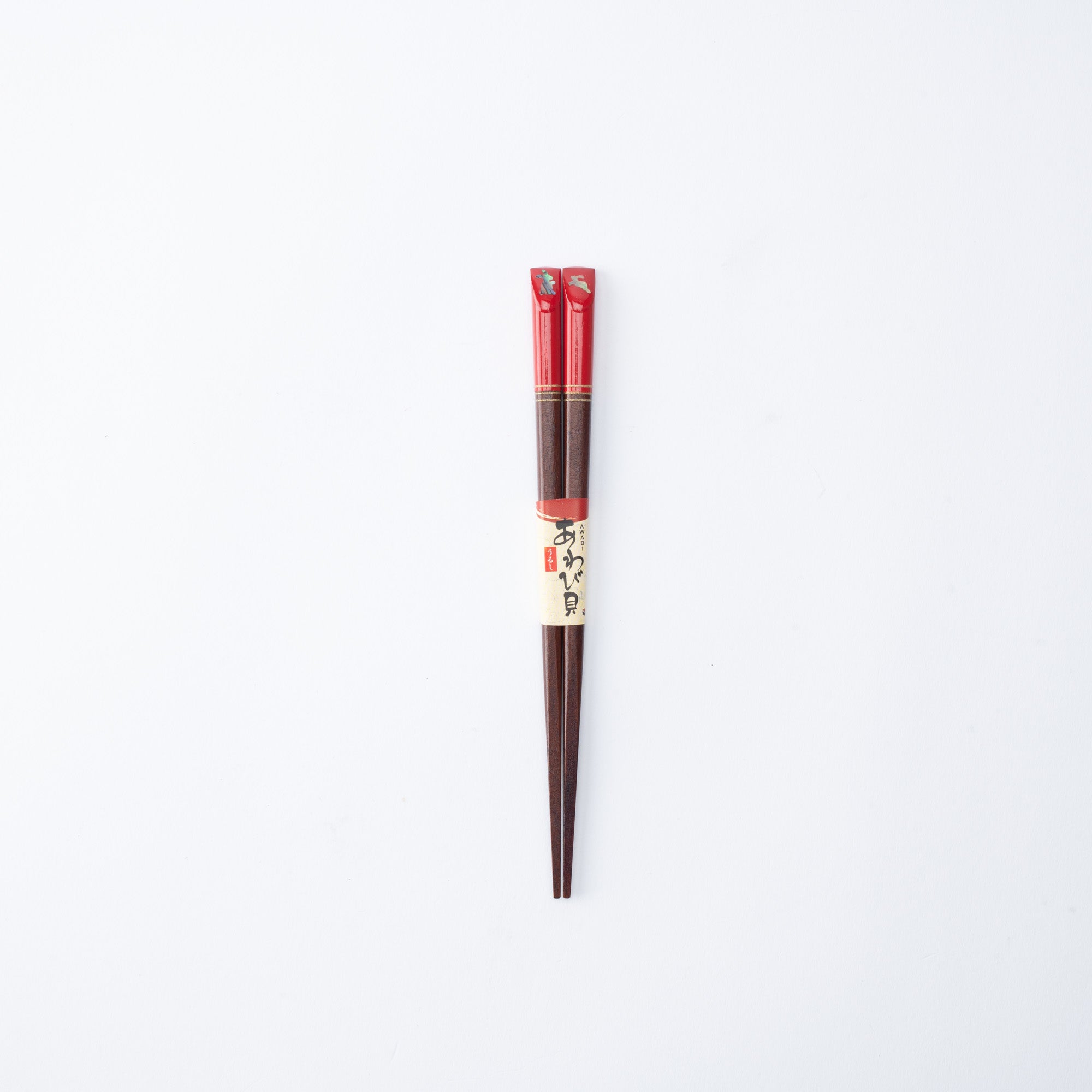 Abalone Shell - Inlayed Rabbit Red Wakasa Lacquer Chopsticks 18 cm (7.1 in) - MUSUBI KILN - Quality Japanese Tableware and Gift