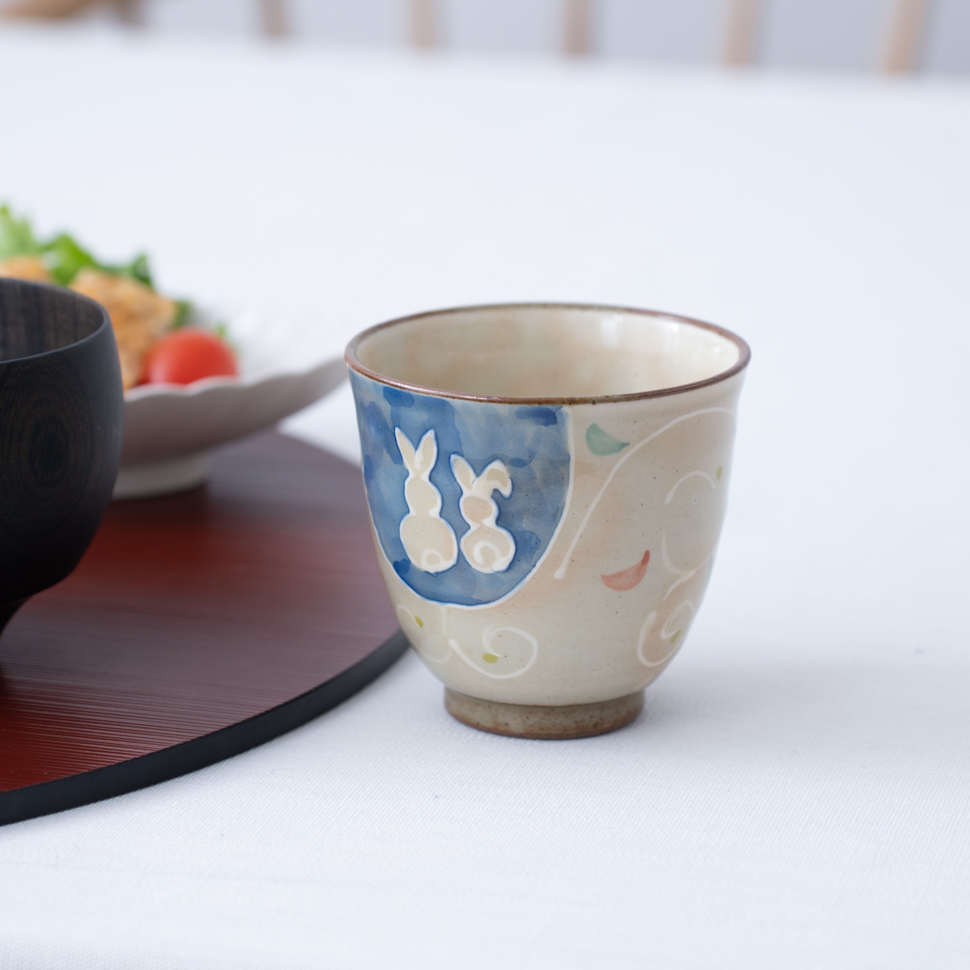 Aizen Kiln Indigo Blue Rabbit Hasami Children's Large Cup - MUSUBI KILN - Quality Japanese Tableware and Gift