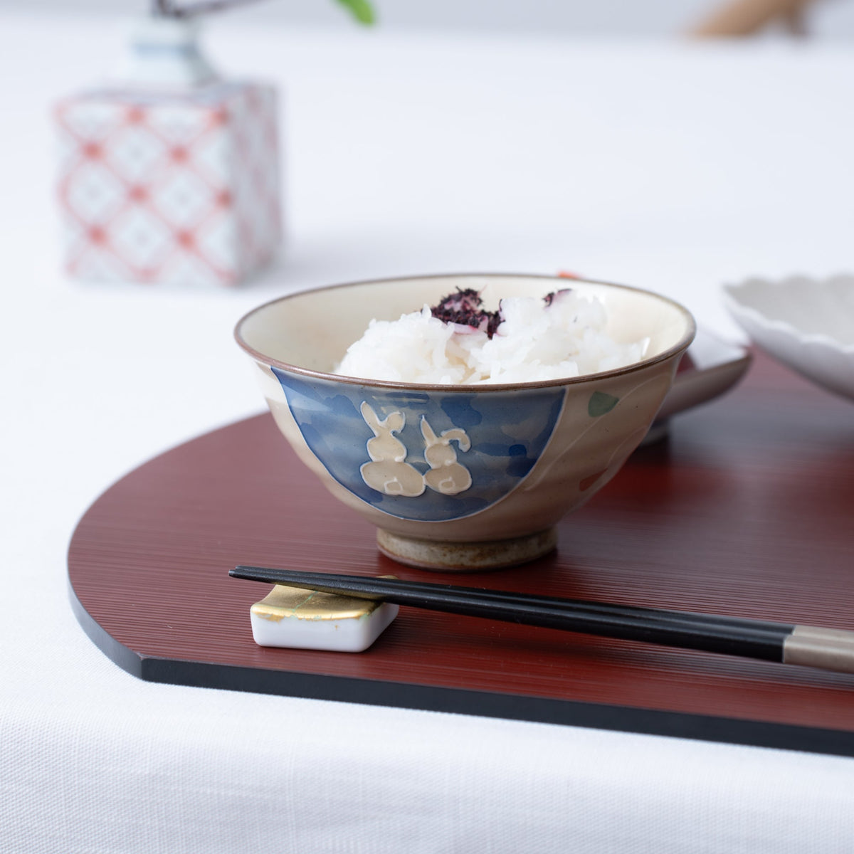 Hasami Ware Indigo Blue Rabbit Children's Large Japanese Rice Bowl ...
