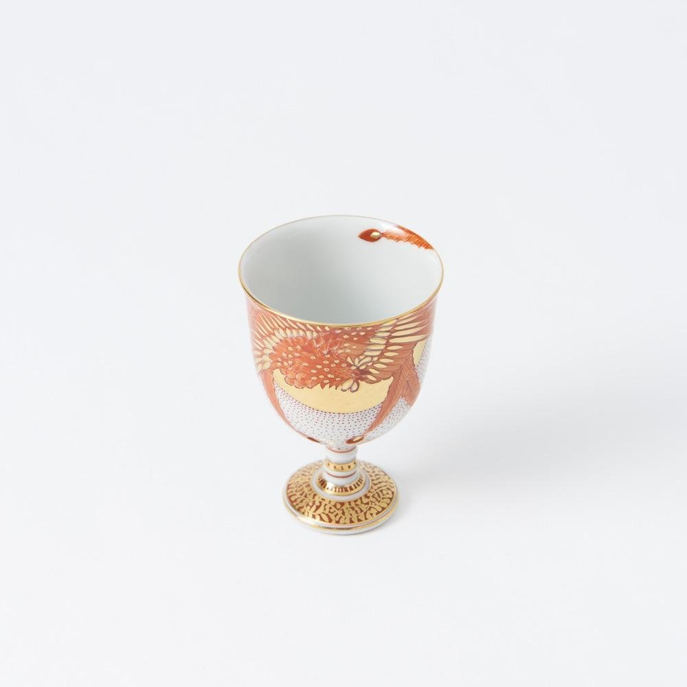 Akae Red Phoenix Kutani Guinomi Sake Cup - MUSUBI KILN - Quality Japanese Tableware and Gift