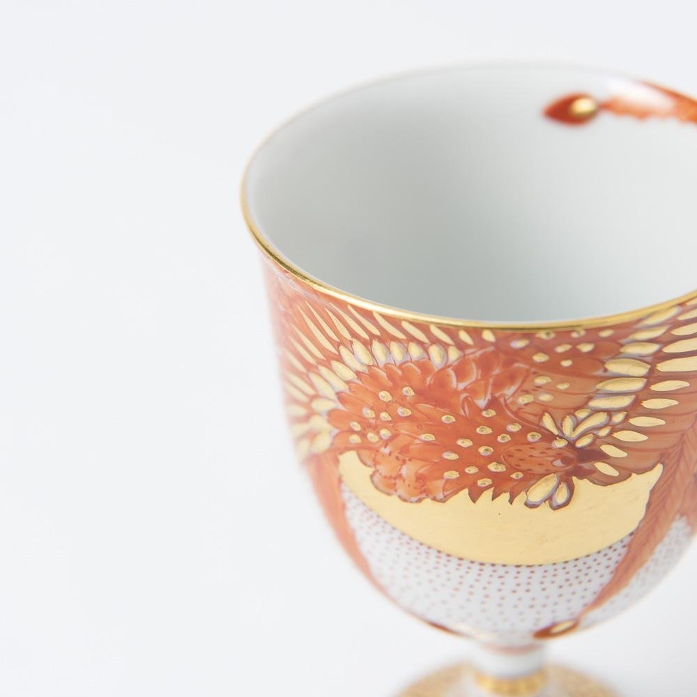 Akae Red Phoenix Kutani Guinomi Sake Cup - MUSUBI KILN - Quality Japanese Tableware and Gift