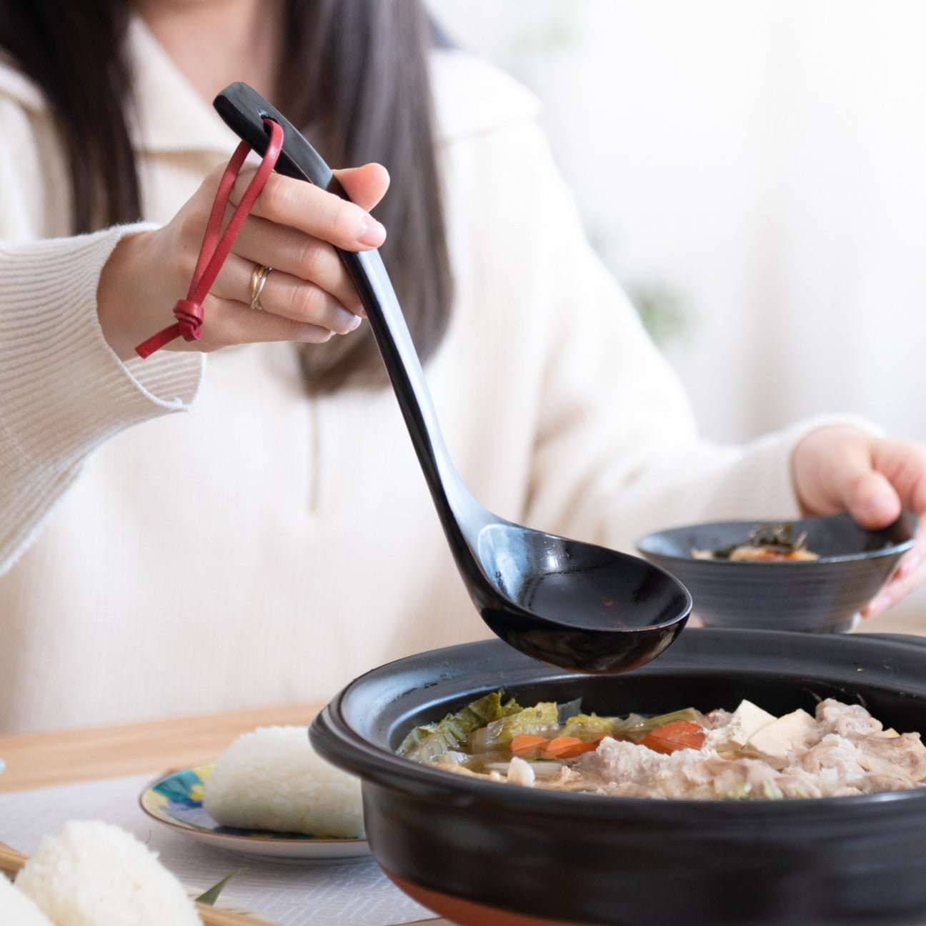 Akebono Yamanaka Lacquerware Ladle with Leather Strap - MUSUBI KILN - Quality Japanese Tableware and Gift