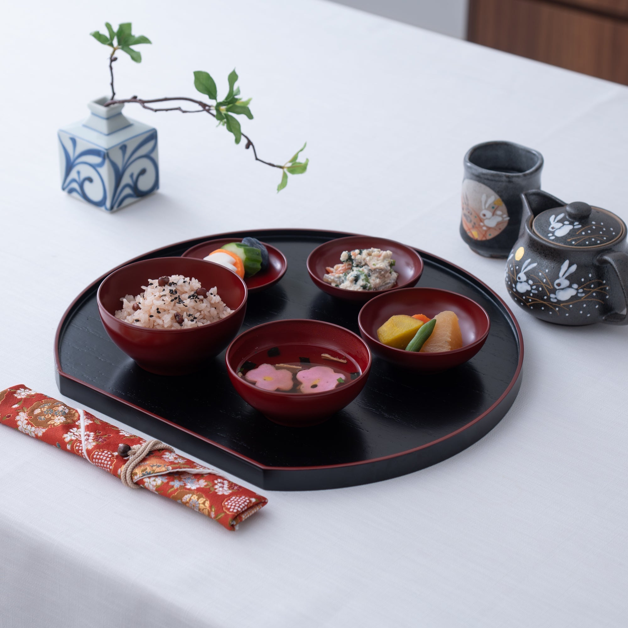 Ancient Red Lacquer Yamanaka Lacquerware Oryoki Bowl Set - MUSUBI KILN - Quality Japanese Tableware and Gift