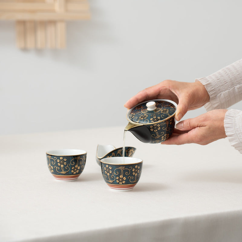 Aochibu and Clematis Kutani Houhin Japanese Teapot Set with 2 Teacups - MUSUBI KILN - Quality Japanese Tableware and Gift