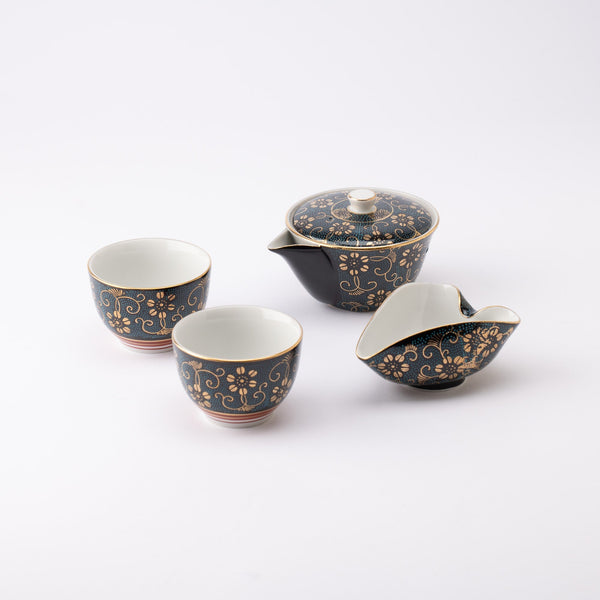 Aochibu and Clematis Kutani Houhin Japanese Teapot Set with 2 Teacups - MUSUBI KILN - Quality Japanese Tableware and Gift