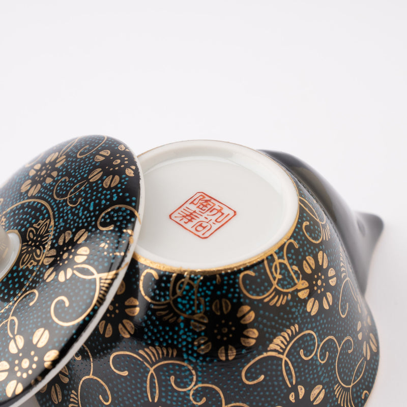 Aochibu and Clematis Kutani Houhin Japanese Teapot Set with 2 Teacups - MUSUBI KILN - Quality Japanese Tableware and Gift