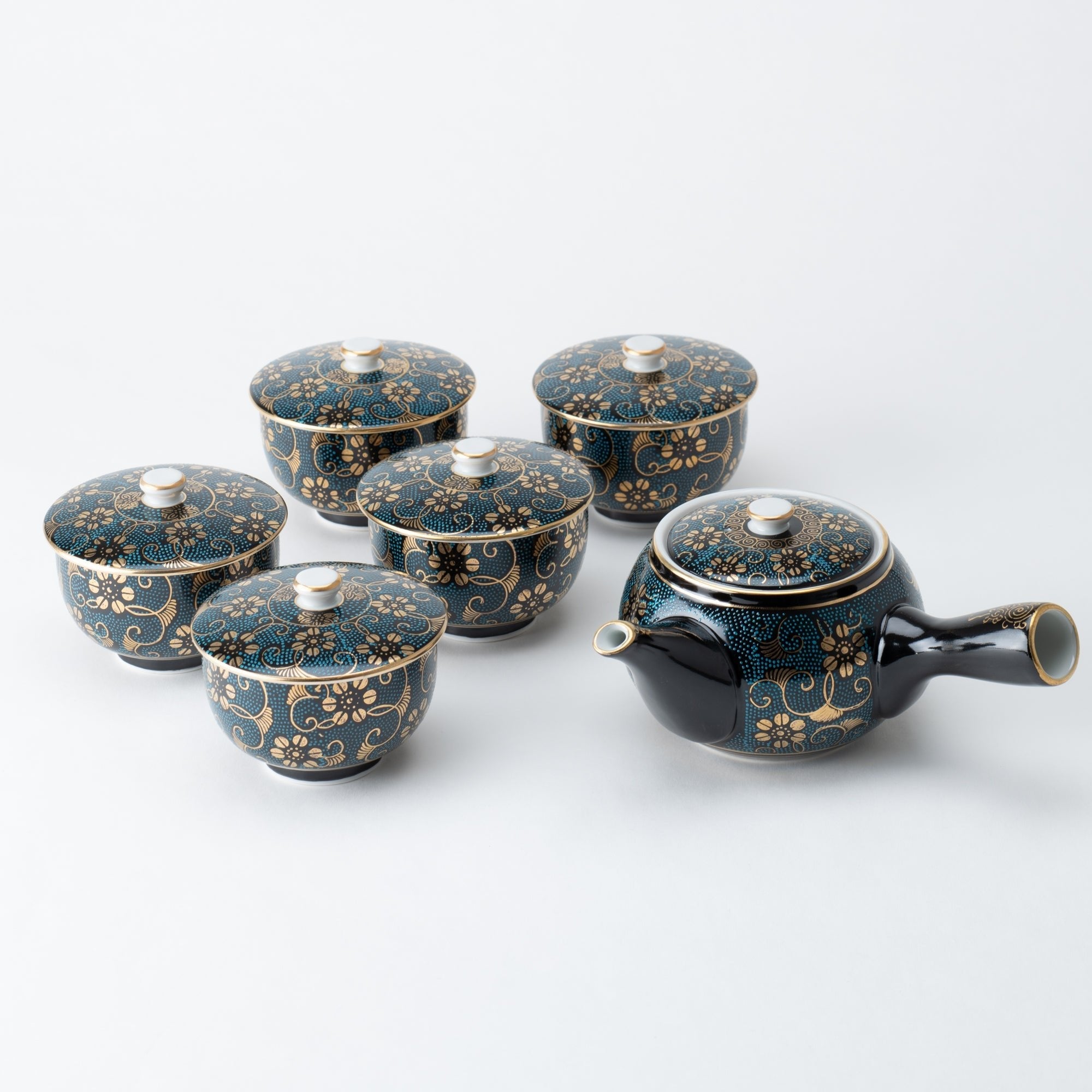 Aochibu and Clematis Kutani Japanese Teapot Set - MUSUBI KILN - Quality Japanese Tableware and Gift