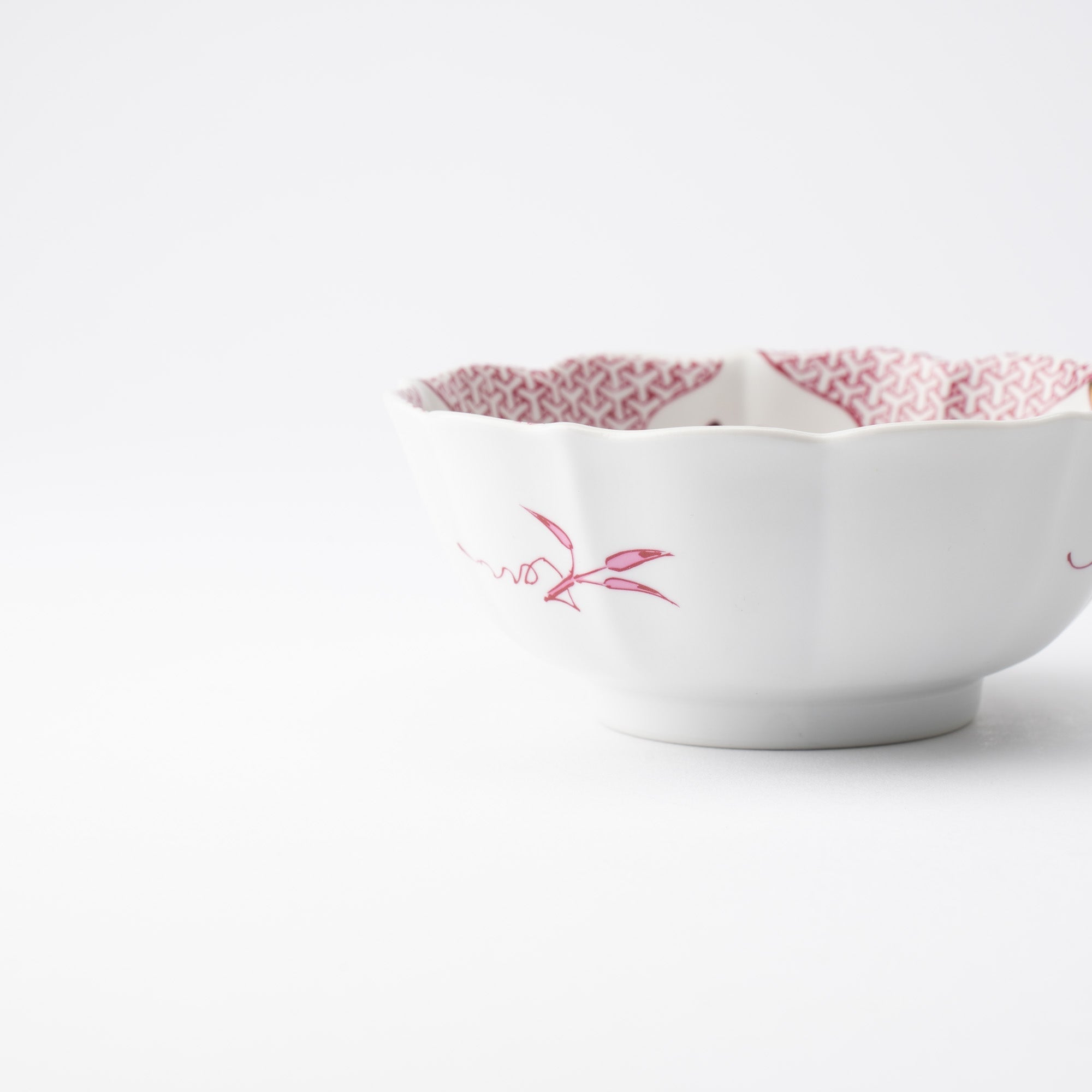 Arita Porcelain Lab Japan Autumn Burgundy Flower and Bird Kobachi Bowl - MUSUBI KILN - Quality Japanese Tableware and Gift