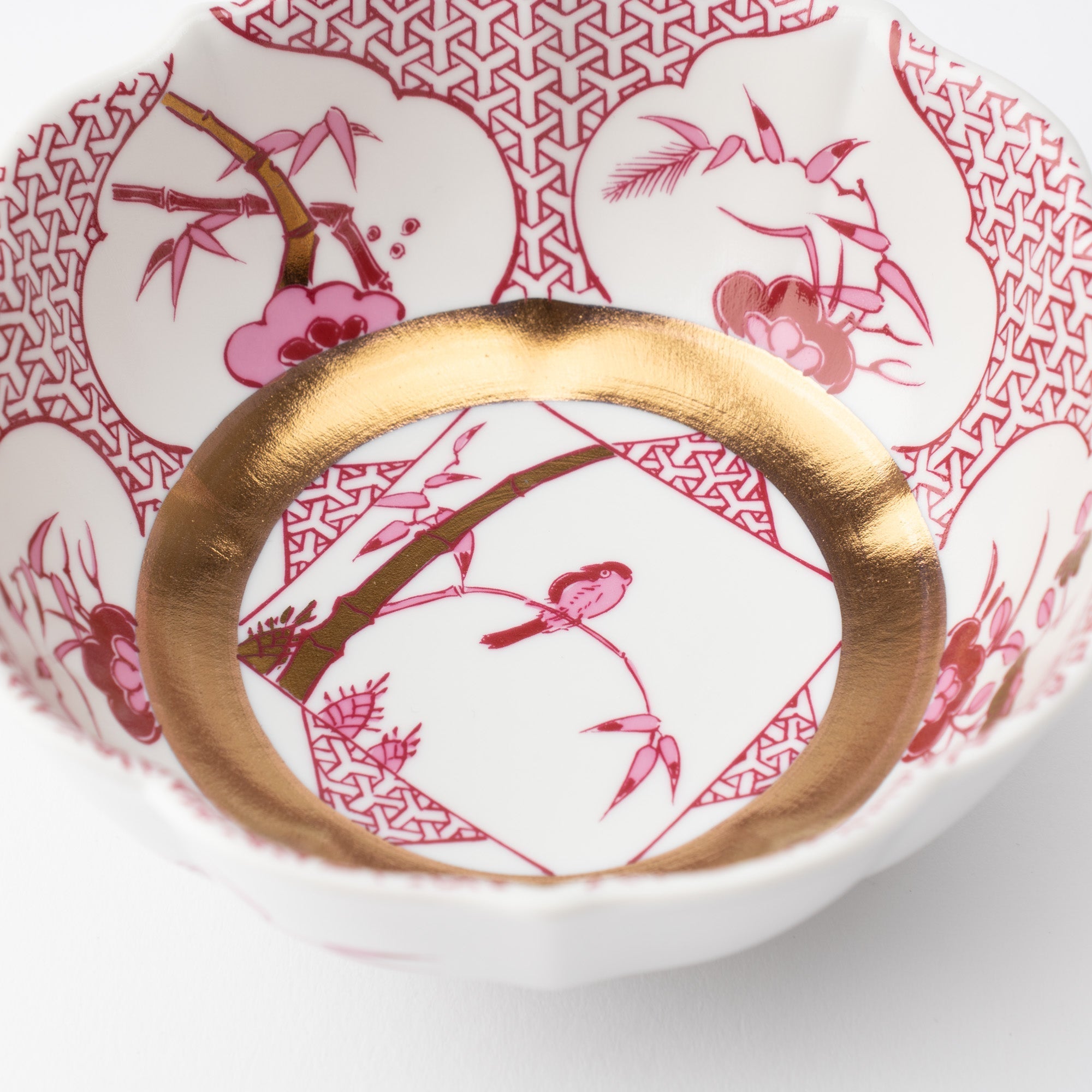 Arita Porcelain Lab Japan Autumn Burgundy Flower and Bird Kobachi Bowl - MUSUBI KILN - Quality Japanese Tableware and Gift