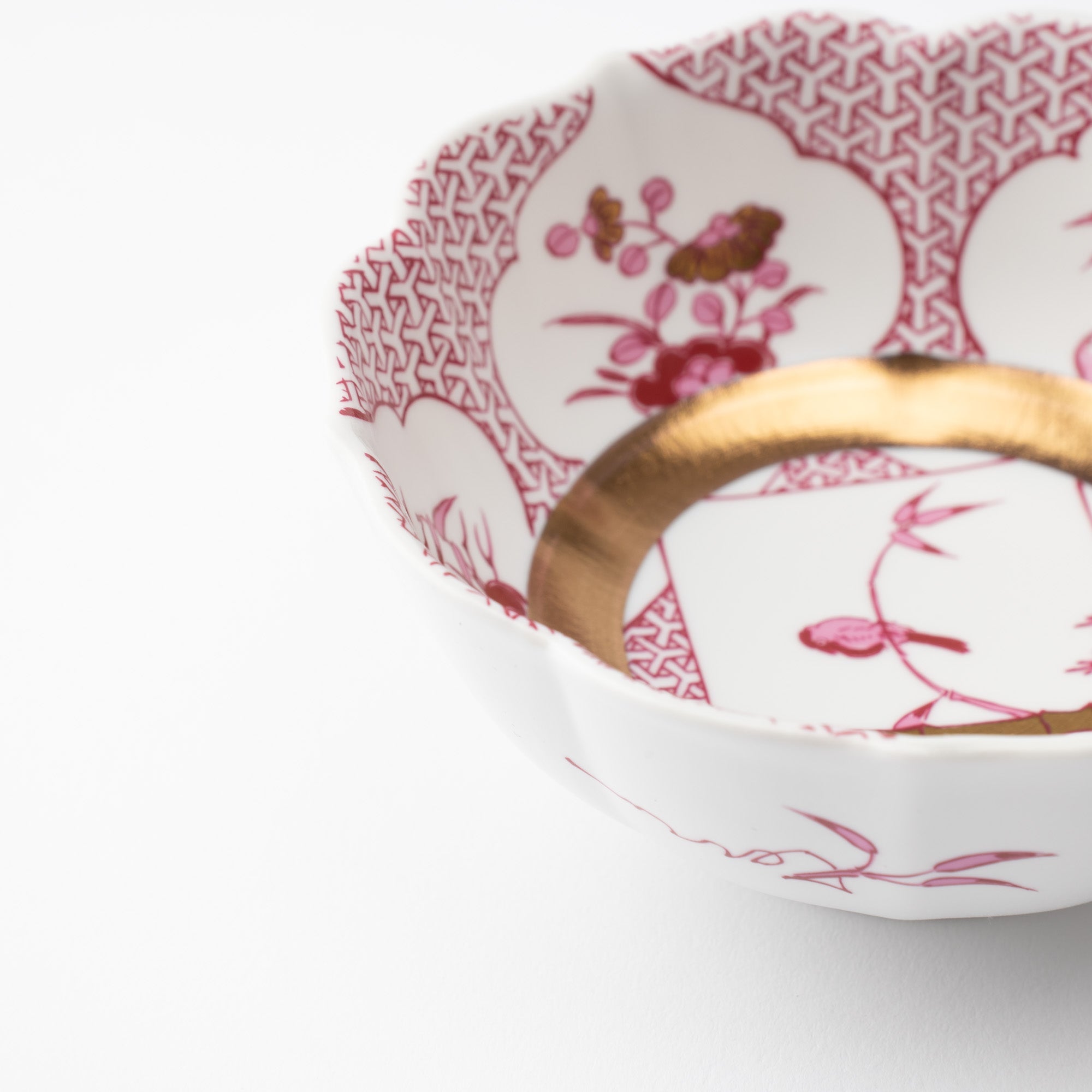 Arita Porcelain Lab Japan Autumn Burgundy Flower and Bird Kobachi Bowl - MUSUBI KILN - Quality Japanese Tableware and Gift