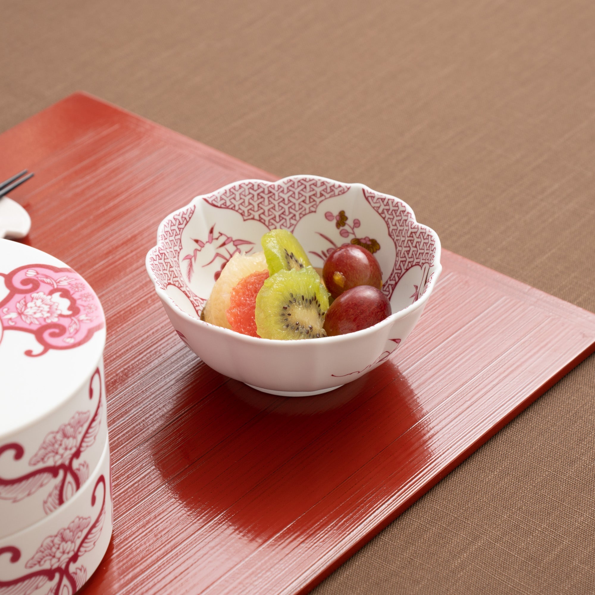 Arita Porcelain Lab Japan Autumn Burgundy Flower and Bird Kobachi Bowl - MUSUBI KILN - Quality Japanese Tableware and Gift